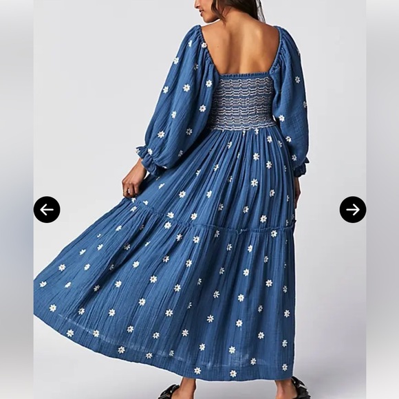 Free People Dahlia Embroidered Maxi Dress in Blue Coastal Combo - Picture 3 of 7